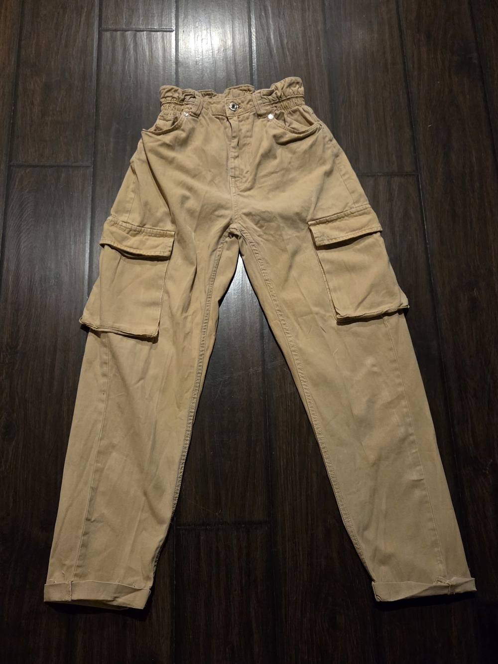 Bershka Tan Cargo Straight-Leg Utility Trousers